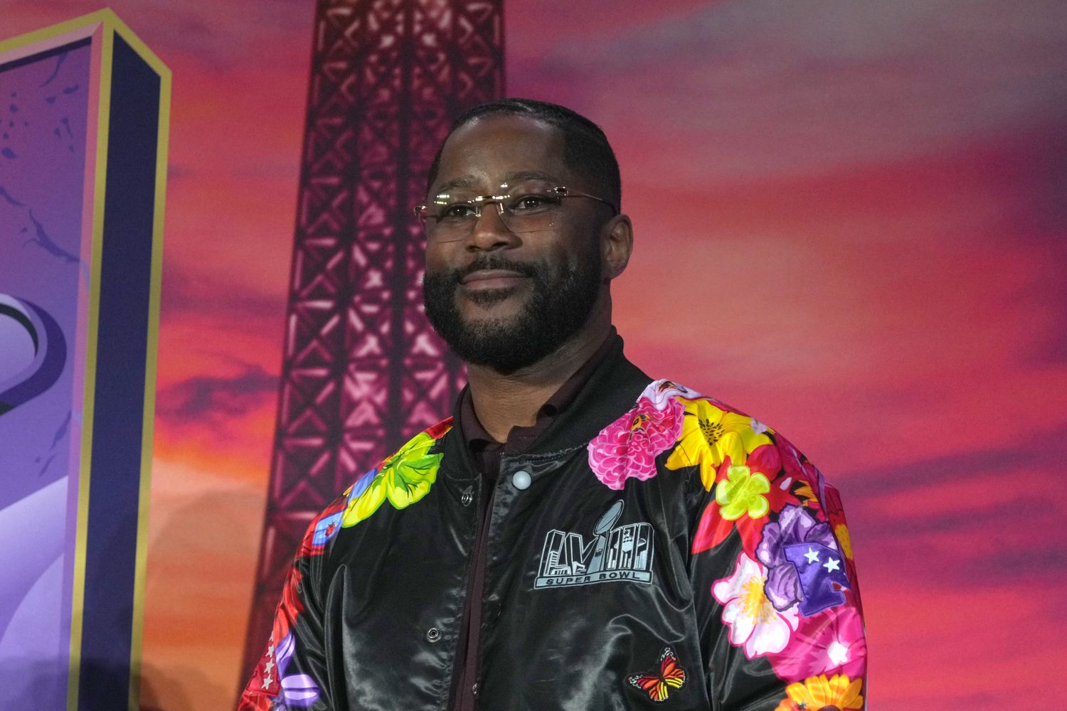 Las Vegas, NV, USA; CBS Sports NFL Today analyst Nate Burleson at press conference at the Super Bowl 58 Media Center at the Mandalay Bay Resort and Casino